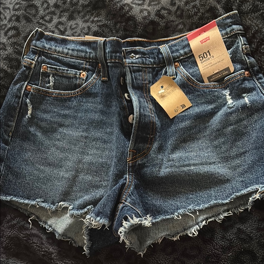Levi's Blue Jean Shorts High-Waisted Frayed Hem